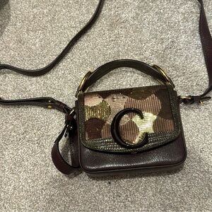 Chloe Green and Brown Crossbody Bag with Structured Shape and Adjustable Strap